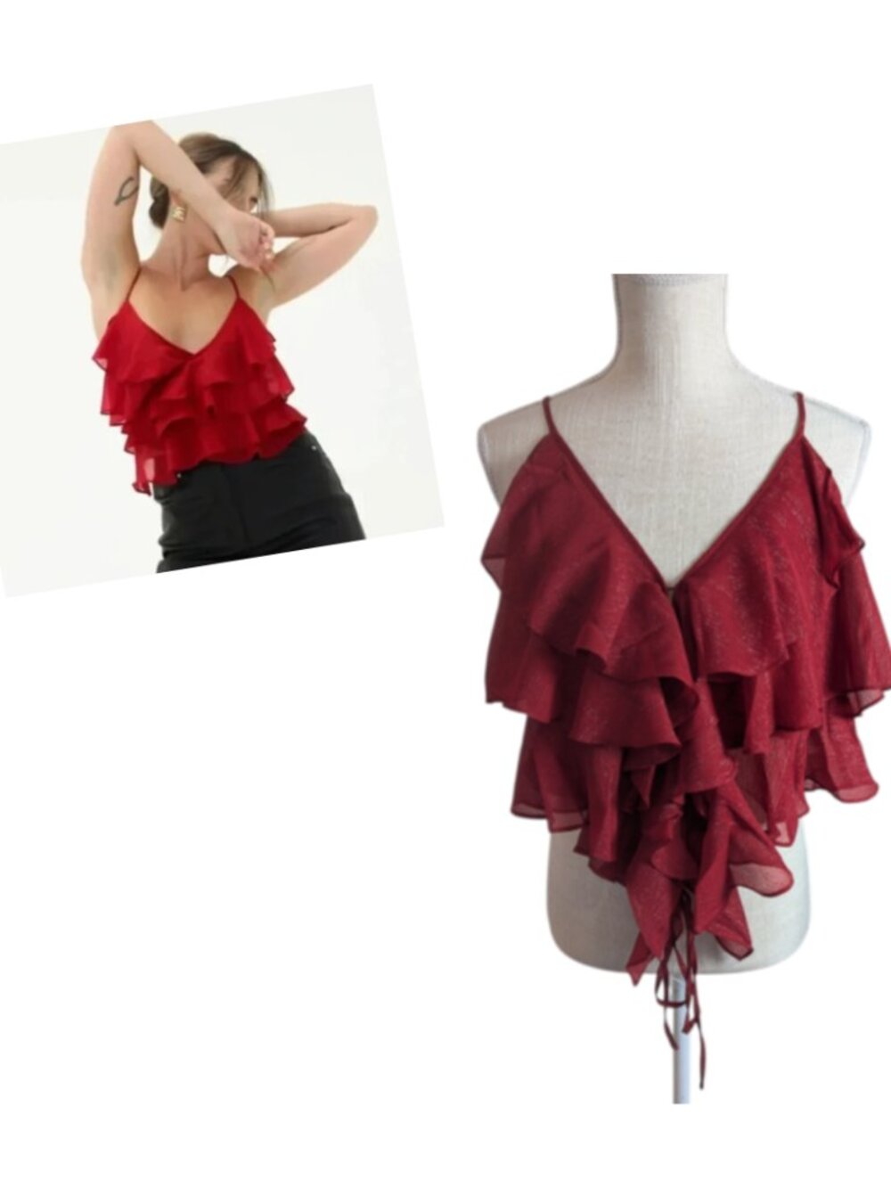 REVOLVE Rumored Red Sparkle Ruffle Cami Tank Top Small